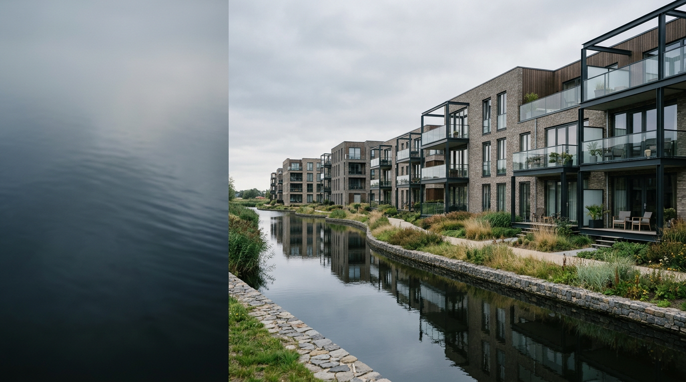 Modern gebouw aan het water in Flevoland